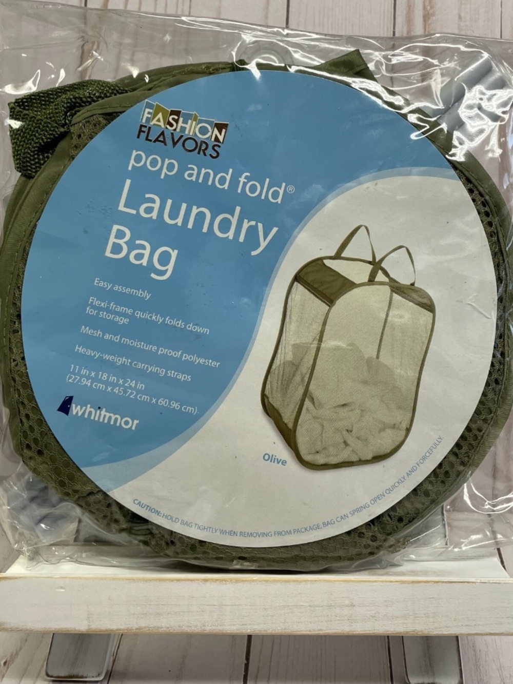 Whitmor Pop and Fold Laundry Bag Hamper Nylon Mesh Dorm Flexi-Frame Olive Green